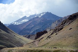 26 Looking Back Up The Valley To Cerro Pyramidal, Cerro Mirador And Aconcagua Summit In Clouds From Bridge 3049m Near The Aconcagua Park Exit To Penitentes